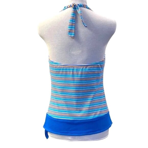 Beach House striped halter tankini with side grommet tie. Women's size 12 - Picture 2 of 6